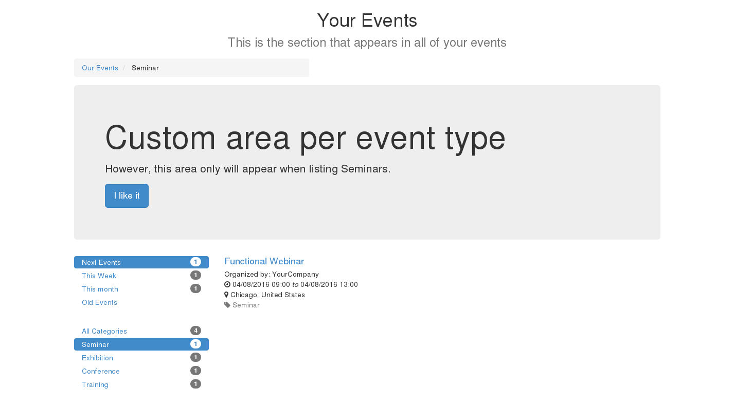 Event Type Description in Website