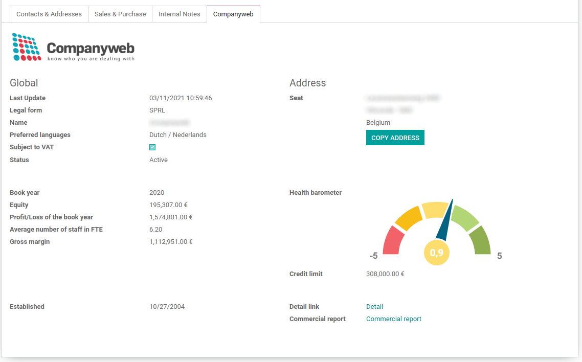 Companyweb Payment Info